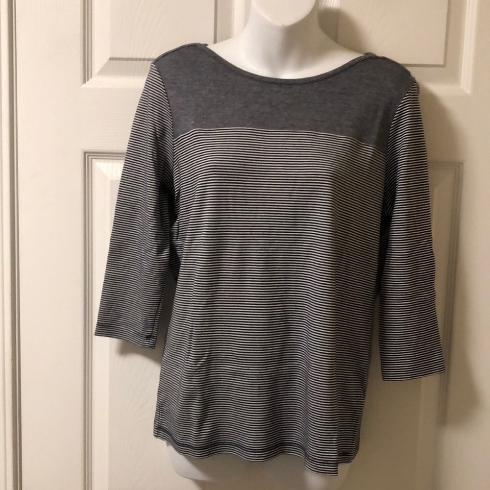 L.L. Bean navy and white striped 3/4 top S-REG